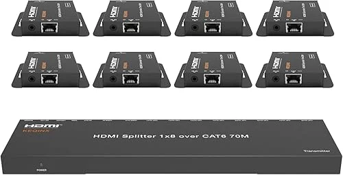 4K 1×8 HDMI Extender Splitter 70m/230ft HDMI Over Ethernet Splitter POC Satellite TV Splitters