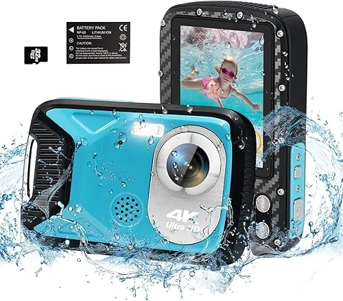 4K 48MP Underwater Camera, 16FT Waterproof Digital Camera with 32GB Card, Compact 18X Zoom Waterproof Camera for Snorkeling Swimming Vacation