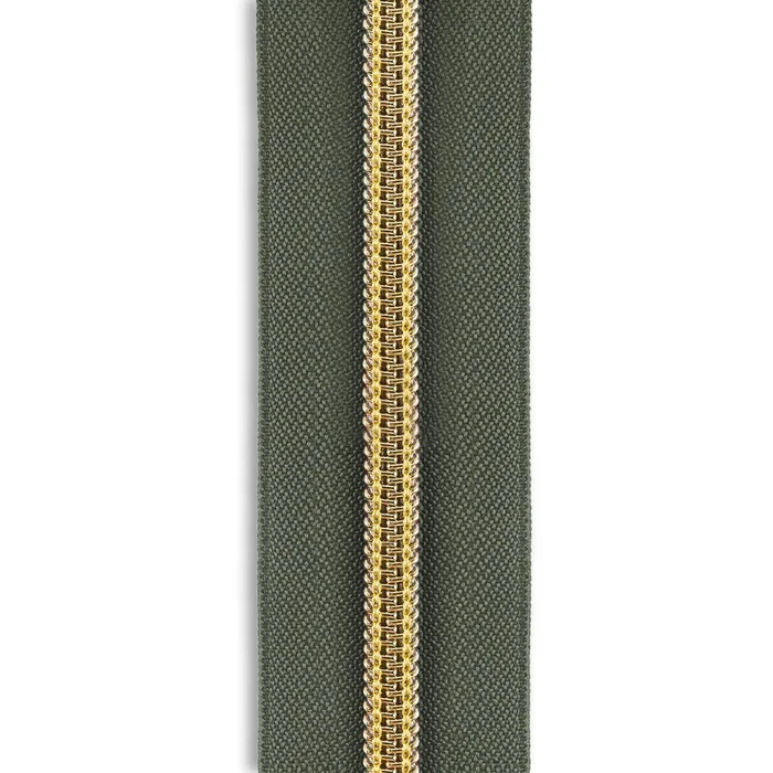 #5 Gold Metallic Nylon Coil Continuous Zipper Roll – 3 yds. – Aqua