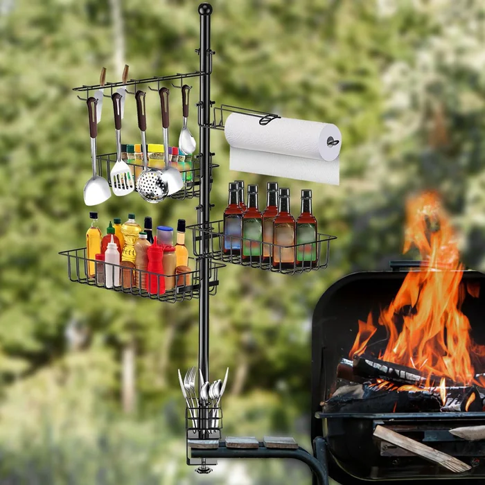 5-in-1 Outdoor BBQ Accessories Caddy Storage Rack
