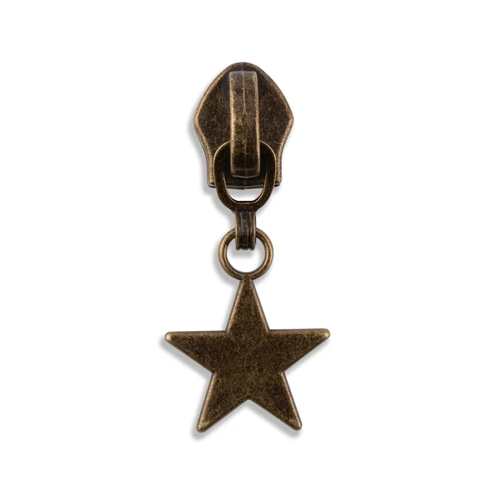 #5 Metallic Nylon Star Zipper Pulls – 10/Pack – Antique Brass