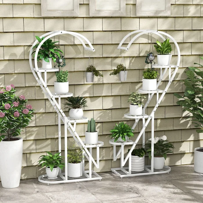 5-Tier Metal Plant Stand with Hanging Hook for Multiple Plants