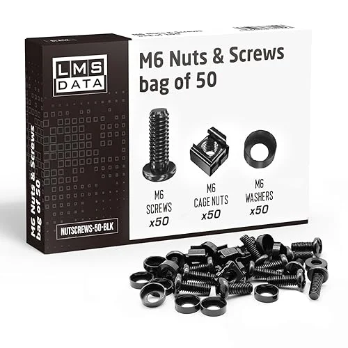 50 Pack of Black M6 Cage Nuts & Screws for Rack Mount Equipment Server 19′ and 10′ Cabinet, Patch Panel, Server Shelves Fixing & Installation Screws & Cage Nuts Wall Mount Server Network Enclosure