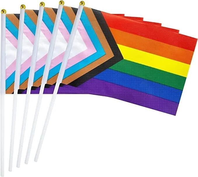 50 Pack Progress Rainbow Pride flag Small Mini Flag Hand Held Flag Stick Flag USA American Rainbow Flag,Progress Party Decorations Supplies For Parades,Rainbow Festival