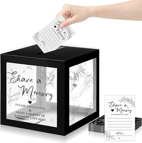 50 Pcs Greenery Share a Memory Cards for Collections of Life Memory Guest Cards Box Ideas for Funeral Graduation Wedding Bridal Shower Birthday Anniversary Retirement(Black)