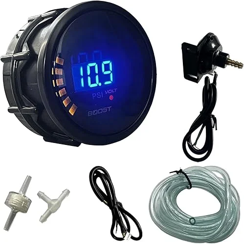 52mm 2′ Digital Boost Gauge PSI Pressure Turbo Meter Black with Boost Sensor