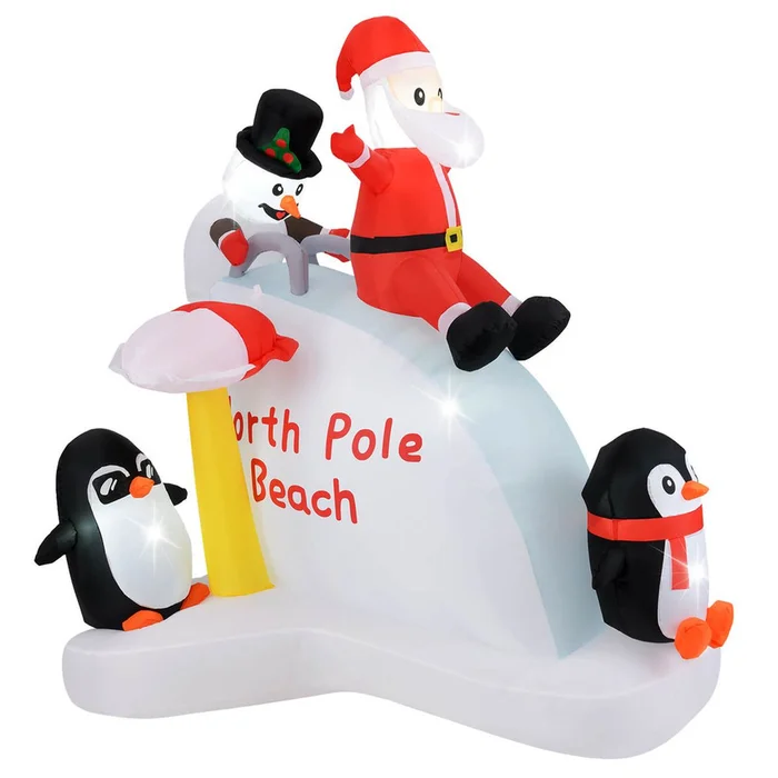 6-Foot Christmas Inflatable with Blow-up Penguins & Santa