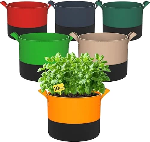 6 Pack 10 Gallon Grow Bags – 350G Heavy Duty Thickened Colorful Potato Grow Bags with Handles, Felt Nonwoven Garden Fabric Bags Gardening Pots for Vegetable Fruit Flowers Herbs Tomato Growing