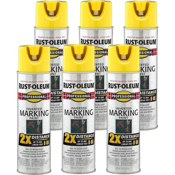 6-Pack 15 oz Professional 2X Inverted Marking High-Visibility Yellow Spray Paint