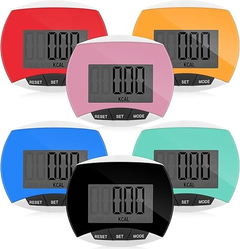 6 Pcs Simple Pedometer for Walking Bulk LCD Step Counter with Calories Burned Portable Step Tracker for Women Seniors Jogging Hiking Running Walking, 6 Colors