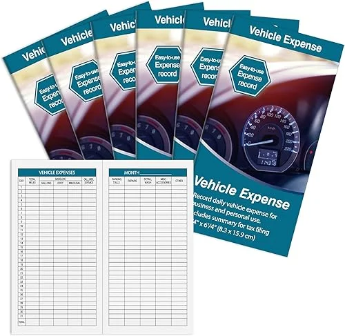 6 Pcs Vehicle Mileage Log Book for Car Auto Mileage Expense Record Notebook Tracker Vehicle Expense Journal Business Bookkeeping for Driving, 6.3 x 3.3 Inch 32 Pages Each(Expense)