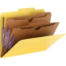 6-section Pressboard Top Tab Pocket Classification Folders, 6 Safeshield Fasteners, 2 Dividers, Letter Size, Yellow, 10/box