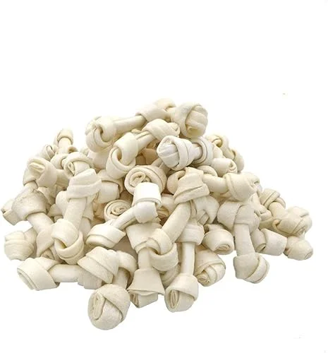 60 Count Rawhide Knot Bones Dog Bulk Treats Chews Natural Rawhide Healthy Dog Teeth 2.5′ (Natural)