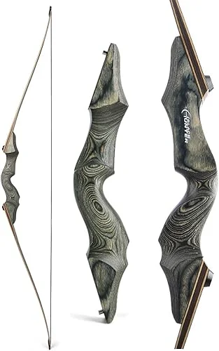 60 Inch Black Hunter Takedown Longbow 20-60lbs Traditional Wood Longbow Right Hand and Left Hand American Hunting Longbow for Outdoor Hunting Shooting