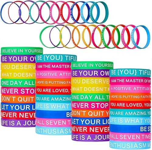 60 Pieces Motivational Quote Rubber Wristbands Colored Inspirational Silicone Bracelets Stretch Unisex Wristbands for Women Men Gifts, 20 Styles