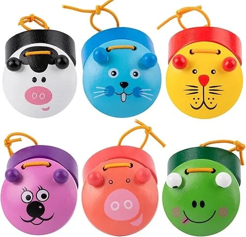 6pcs Wooden Finger Castanets, Cute Animal Pattern Kids Castanets, Musical Instruments Rhythm Castinette Kids Toys by DOXISHRUKY