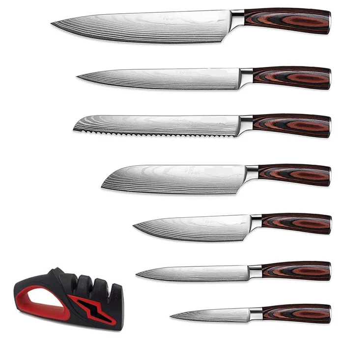 7-Piece High Carbon Steel Knife Set with Knife Sharpener