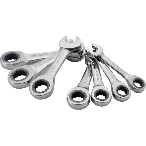 7 Piece Metric Stub Ratcheting Combo Wrench Set