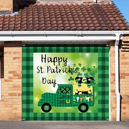 7 X 8ft St Patricks Day Garage Door Decorations Banner St. Patrick's Day Decorations Buffalo Truck Indoor Outdoor Cover Backdrop Saint Patricks Day Shamrock Decor Spring Large Banner Indoor