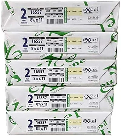 8.5 x 11 Excel One Carbonless Paper, 2 Part Reverse (Bright White/Canary), 1250 Sets, 2500 Sheets, 5 REAMS