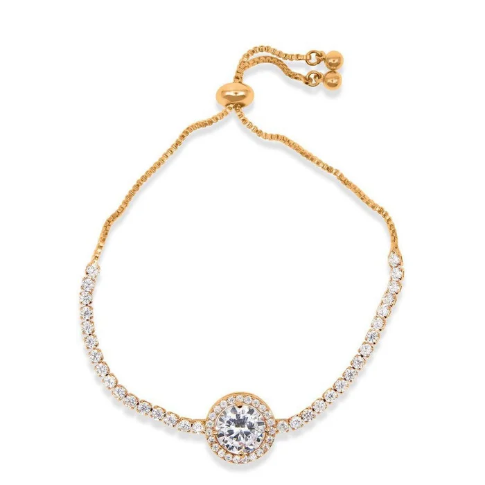 8-Inch Gold-Plated Round-Cut Crystal with Micro Pave Bracelet