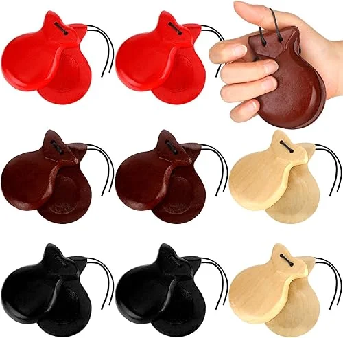 8 Pcs Spanish Castanets Musical Instrument Flamenco Castanets with String Traditional Wood Hand Percussion for Adults Beginners Spain Souvenir Gift, 4 Colors