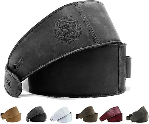 ‘The Reticent Full Grain Leather Guitar Strap For Electric, Acoustic, and Bass Guitars (3’, Aged Steel)