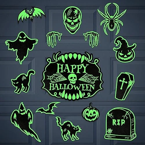 90shine Halloween Garage Door Decorations Magnets: Magnetic Glow-in-The-Dark Bats Tombstone Ghost Pumpkin Happy Holiday, Luminous Refrigerator Cruise Decor, 15Pcs