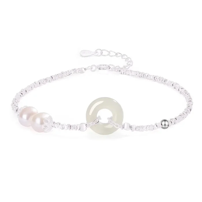 925 Silver Pearl and Field Jade Peace Buckle Bracelet Bracelet Transit Beads 1pc