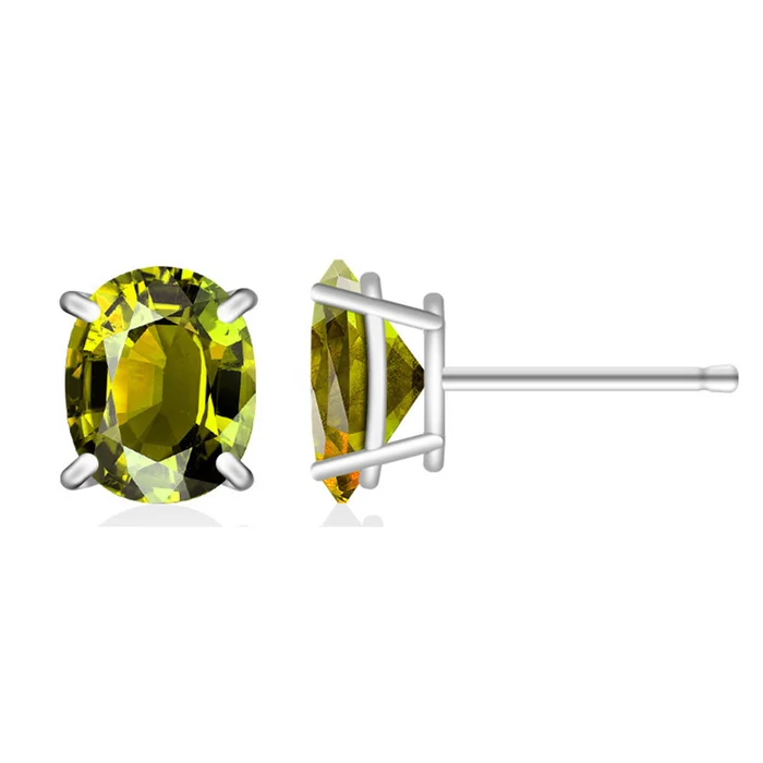 925 Sterling Silver Genuine Peridot Stud Earrings