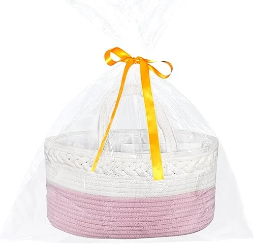 ABenkle Baby Diaper Caddy, Nursery Storage Bin and Car Organizer for Diapers and Baby Wipes, Cotton Rope Changing Table Diaper Storage Caddy Baby Gift Baskets with Gift Bags and Ribbon