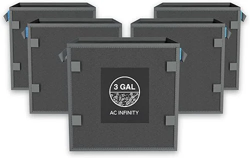 AC Infinity Square Heavy Duty Fabric Pots, 3 Gallon Aeration Reusable Grow Bags 5-Pack with 500G Thick Nonwoven Fabric and Plant Stake Loops, for Garden Growing Fruits, Vegetables, and Flowers