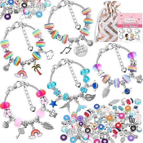 Acejoz 85 Pcs Charm Bracelet Making Kit, DIY Charm Bracelets Beads for Adults and Beginner Jewelry Making Kit
