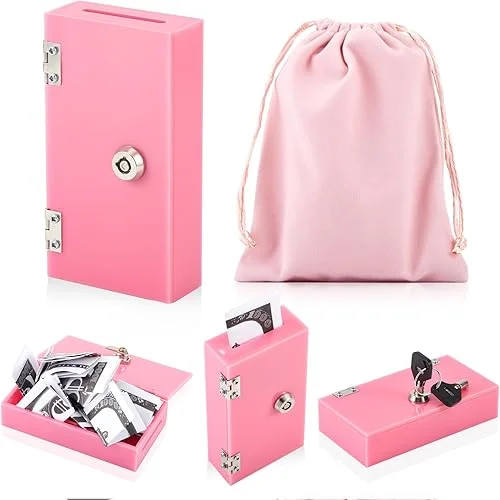 Acrylic Cash Box for Gambler with 2 Keys and Storage Bag Portable Cash Organizer Safe Casino Pocket Sized Money Box Storage Stops Addictive Urges to Gamble(Pink)