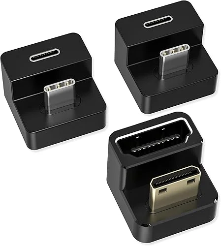 AGVEE 180 Degree Angled USB-C to USB-C Adapter and Short Side Inward U-Shaped Mini HDMI to HDMI Converter, HDMI 2.0 4k@60HZ, Coupler Extender Extension for Portable Display Monitor, Black