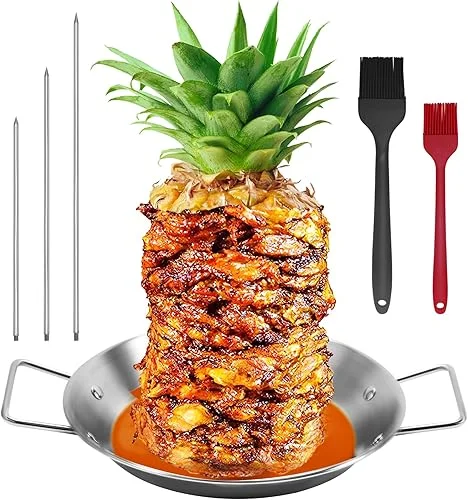 Al Pastor Skewer for Grill, Shawarma Skewer Stand, Stainless Steel Vertical Skewer, Brazilian Vertical Spit with 3 Removable Spikes(8”/10’/12”)& Brushes, for Tacos Al Pastor, Grill Smoker Oven BBQ