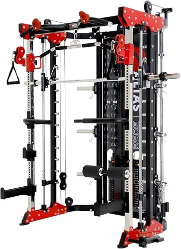 Altas Strength Smith Machine 3058G Home Gym 1000 lbs Weight Capacity 2000 lbs Cables Strength Training Power Cages Squats Presses Pulling Lunges Deadlifts Easy Assembly Included Accessories