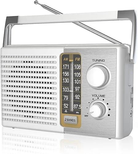 AM FM Radio with Best Reception, Portable Battery Operated Transistor Radios, Headphone Jack, AC Powered, Suit for Senior and Home, White