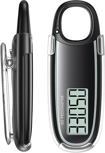 AMIR 3D Pedometer, Step Counter for Walking with Removable Clip and Spring Carabine, Portable Accurate Step Tracker for Men Women Kids Adults Seniors