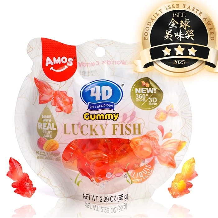 Amos 4D Gloden Fish Gummy Fruity Jelly Filled