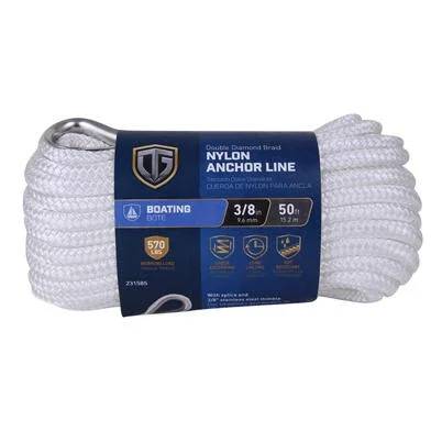 Anchor Rope Double Diamond Braided White Three Eighths Inch By Fifty Feet