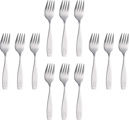 ANNOVA Kids Silverware Children's Safe Flatware Set Stainless Steel – Children Forks, Children Tablespoons, Toddler Utensils, Metal Cutlery Set for LunchBox (Stainless Steel Fork, 12)
