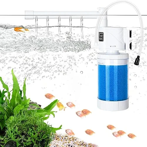 AQQA Aquarium Filter with Aeration System Fish Tank Filter Submersible Internal Filter for Aquarium Fish Filter for 15-60 Gallon Tank Crystal Clear(8W，200GPH)
