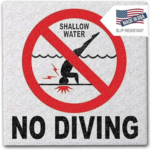 Aquatic Custom Tile – Ceramic No Diving Pool Sign, 5.8×5.8 Inches No Diving Signs, Abrasive Non-slip Finish No Diving Pool Markers, Swimming Pool Safety Signage for Concrete Deck, Made in USA