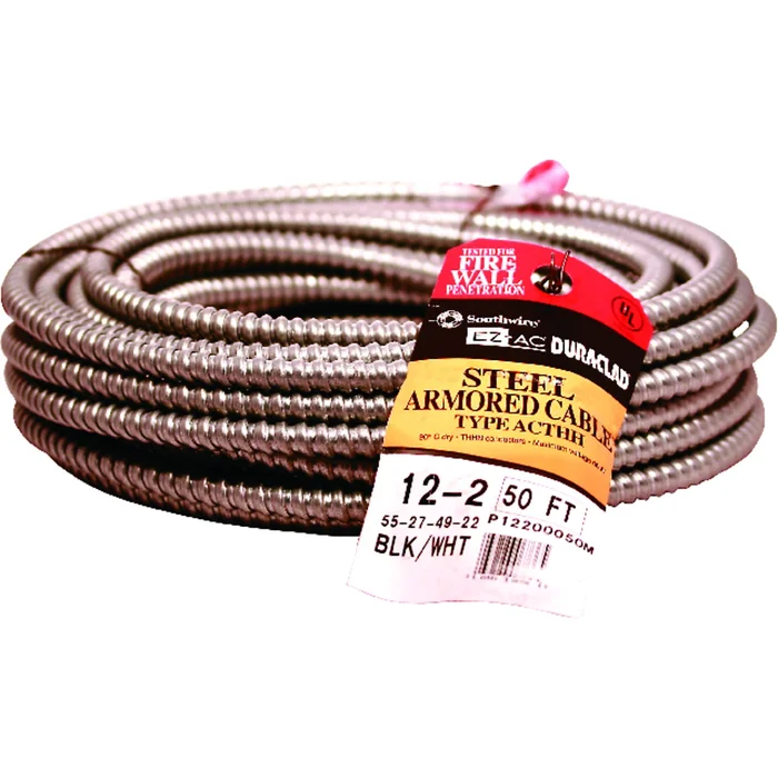 Armored Conduit Cable 12 Gauge 2 Conductors 50 Feet Length