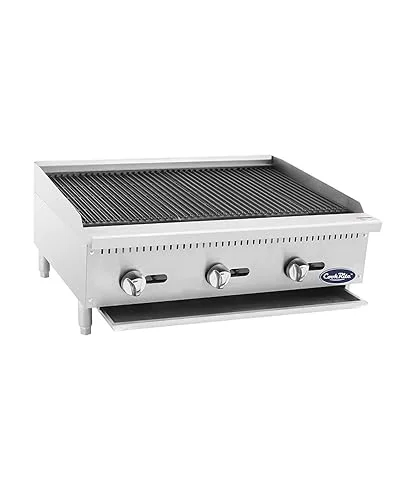 Atosa CookRite ATCB-36 36′ Heavy Duty Gas Countertop Charbroiler Radiant Char-Grill with Lava Briquettes for Hotel Diner Food | Stainless Steel, 3 Burners, 105,000 BTU (Includes: LP Conversion Kit)