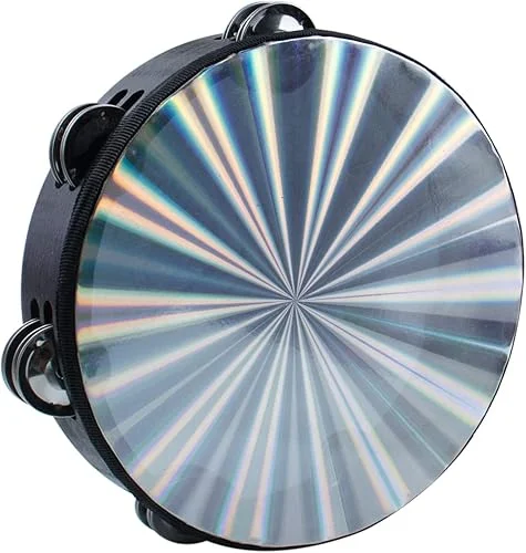 AUEAR, Double Row Jingles Handheld Tambourine Creative Wooden Drum for Adults Percussion Musical Educational Toy Party Game Church (1-Pack, 8 Inch, Reflective)