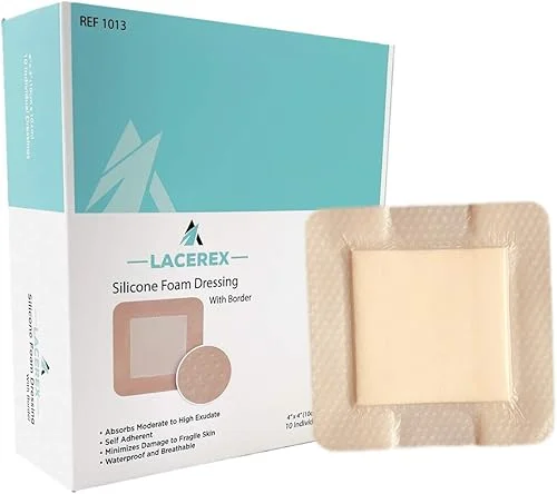 AWD Medical Bordered Silicone Foam Dressing – Bedsore Bandages – Absorbent, Waterproof for Wounds, Large First Aid Wound Care – 10 Pack – 4′ x 4′