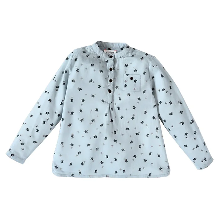 Baby Boys Marcus Blue Cat Print Shirt