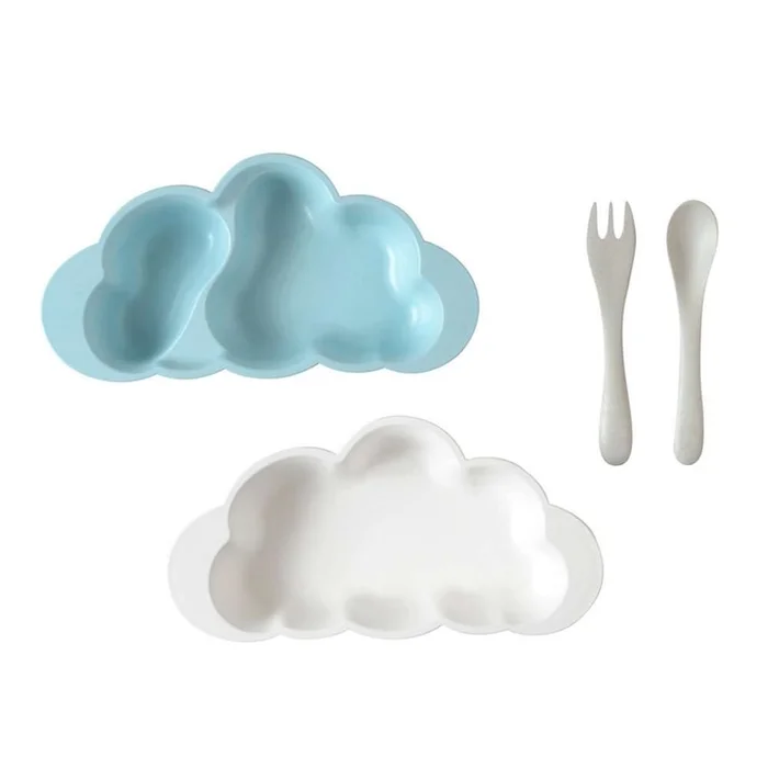 Baby Cloud-Shaped Double Layer Dinner Set Blue 4-piece Set
